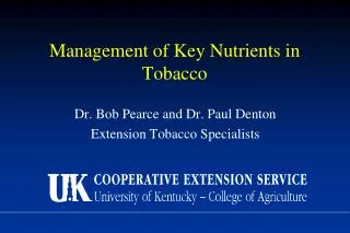 Management of Key Nutrients in Tobacco