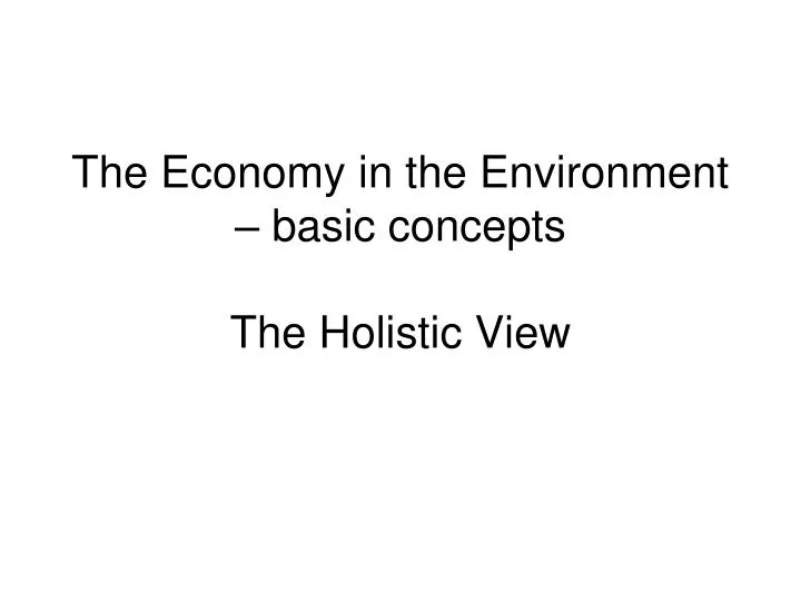 the economy in the environment basic concepts the holistic view