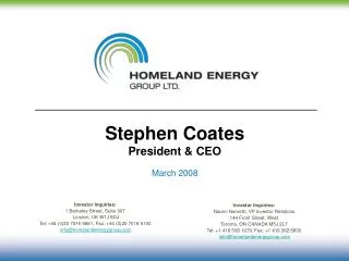 Stephen Coates President &amp; CEO