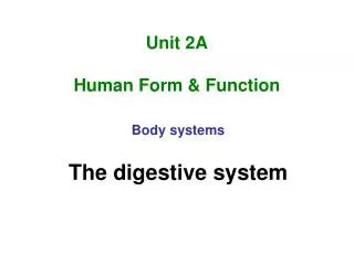 Unit 2A Human Form &amp; Function