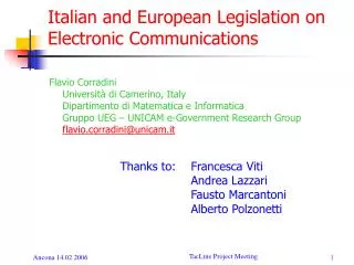 Italian and European Legislation on Electronic Communications