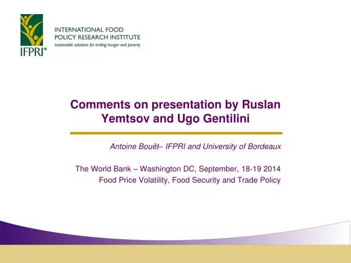 comments on presentation by ruslan yemtsov and ugo gentilini