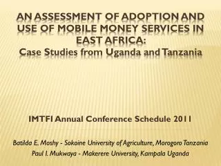 IMTFI Annual Conference Schedule 2011