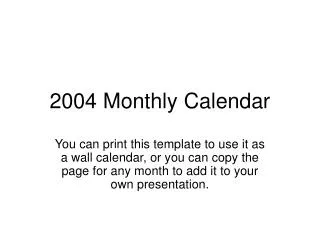 2004 Monthly Calendar