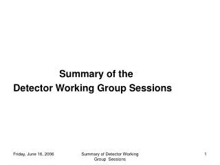 Summary of the Detector Working Group Sessions