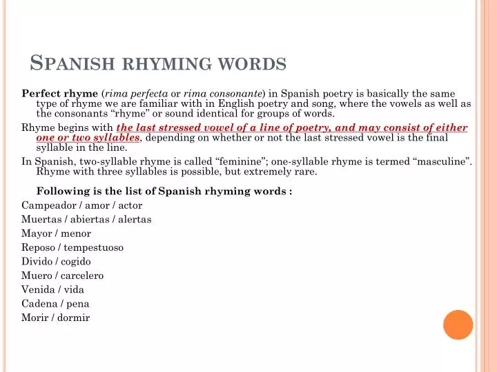 spanish rhyming words