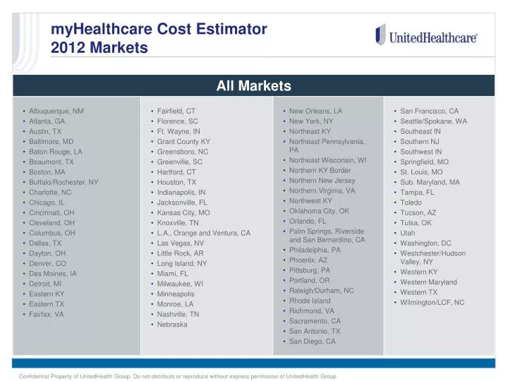 myhealthcare cost estimator 2012 markets