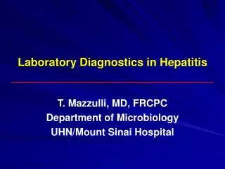 Laboratory Diagnostics in Hepatitis