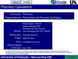 Pharmacy Calculations