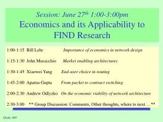 Session: June 27 th 1:00-3:00pm Economics and its Applicability to FIND Research