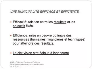 une municipalit efficace et efficiente