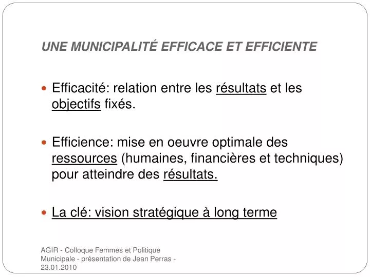 une municipalit efficace et efficiente