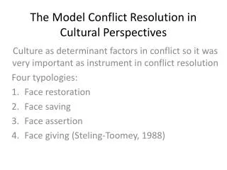 The Model Conflict Resolution in Cultural Perspectives