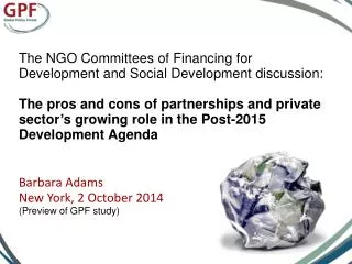 The NGO Committees of Financing for Development and Social Development discussion: