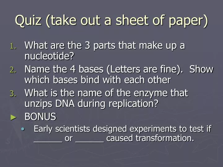 quiz take out a sheet of paper