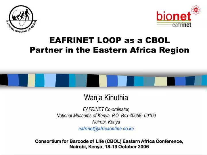 consortium for barcode of life cbol eastern africa conference nairobi kenya 18 19 october 2006