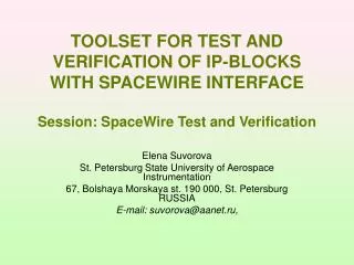 Elena Suvorova St. Petersburg State University of Aerospace Instrumentation