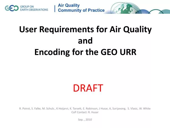 user requirements for air quality and encoding for the geo urr