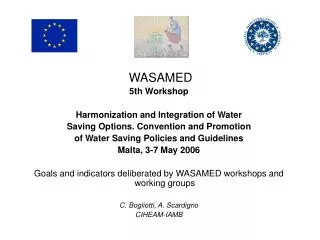 WASAMED 5th Workshop Harmonization and Integration of Water
