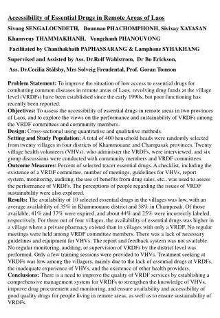 Accessibility of Essential Drugs in Remote Areas of Laos