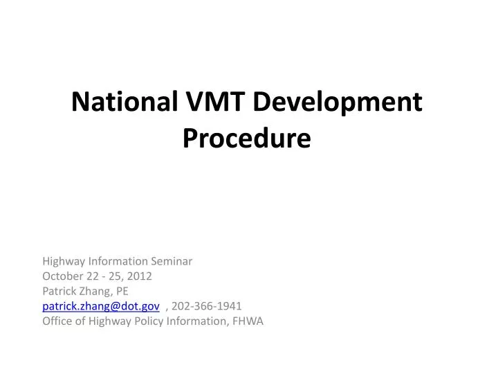 national vmt development procedure