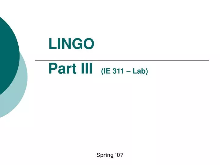 lingo part iii ie 311 lab