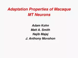 Adaptation Properties of Macaque MT Neurons