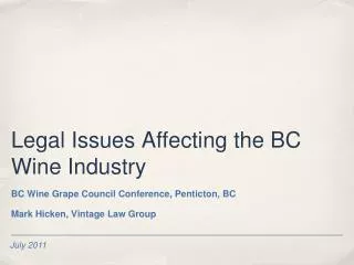 Legal Issues Affecting the BC Wine Industry