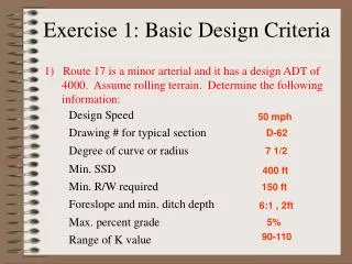 Exercise 1: Basic Design Criteria