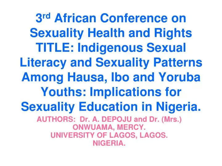 authors dr a depoju and dr mrs onwuama mercy university of lagos lagos nigeria