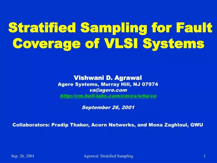 stratified sampling for fault coverage of vlsi systems