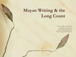 Mayan Writing &amp; the Long Count