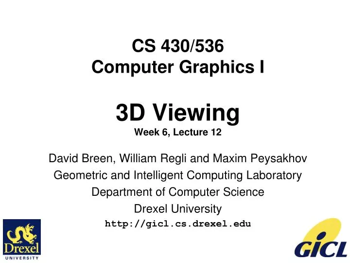 cs 430 536 computer graphics i 3d viewing week 6 lecture 12