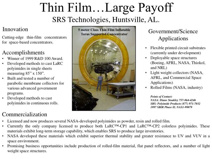 thin film large payoff srs technologies huntsville al