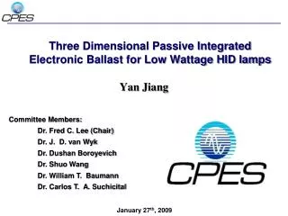 Three Dimensional Passive Integrated Electronic Ballast for Low Wattage HID lamps