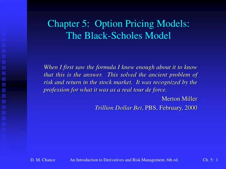 chapter 5 option pricing models the black scholes model