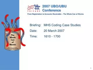 Briefing:	MHS Coding Case Studies Date: 	20 March 2007 Time:	1610 - 1700