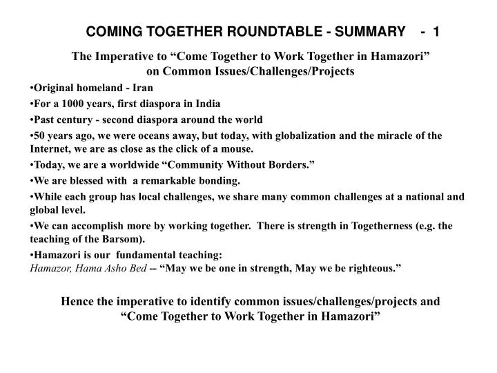 coming together roundtable summary 1