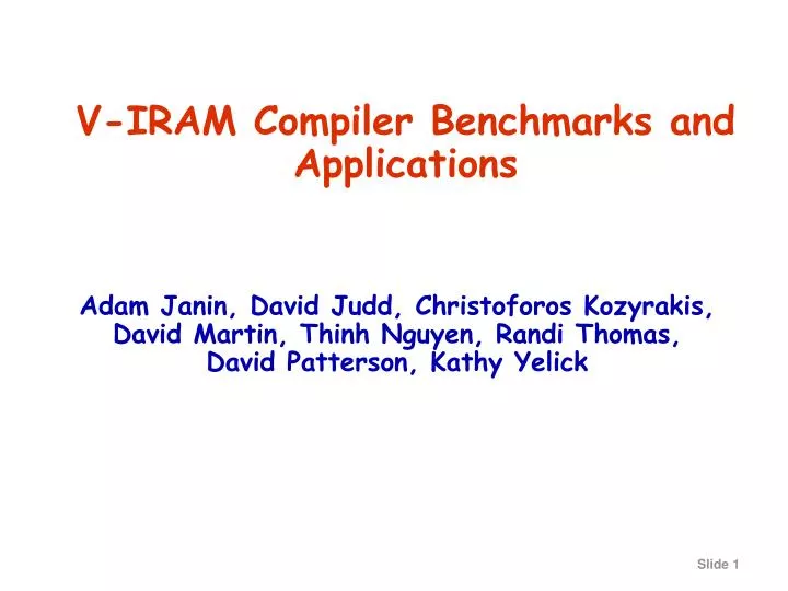 v iram compiler benchmarks and applications