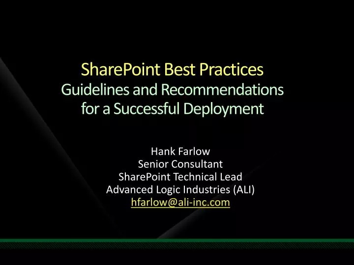 sharepoint best practices guidelines and recommendations for a successful deployment