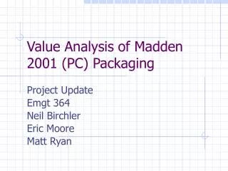Value Analysis of Madden 2001 (PC) Packaging
