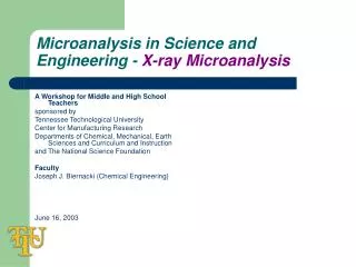 Microanalysis in Science and Engineering - X-ray Microanalysis