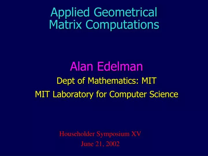 applied geometrical matrix computations