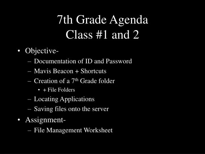 7th grade agenda class 1 and 2