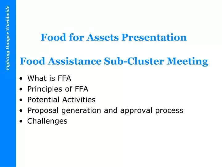 food for assets presentation food assistance sub cluster meeting