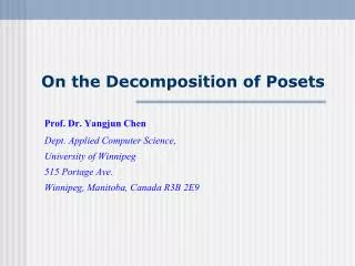 On the Decomposition of Posets