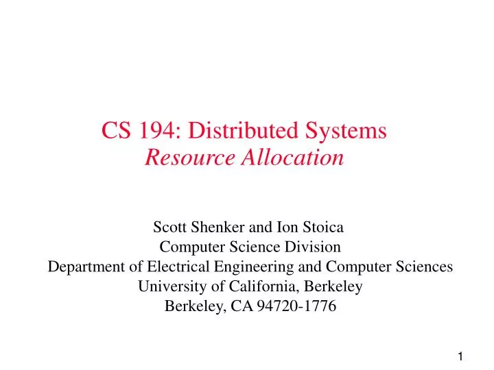 cs 194 distributed systems resource allocation