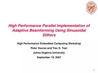 High Performance Parallel Implementation of Adaptive Beamforming Using Sinusoidal Dithers