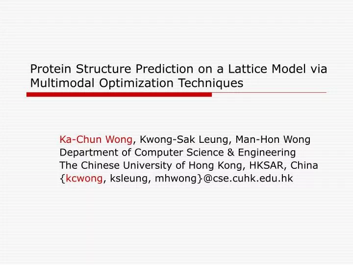 protein structure prediction on a lattice model via multimodal optimization techniques