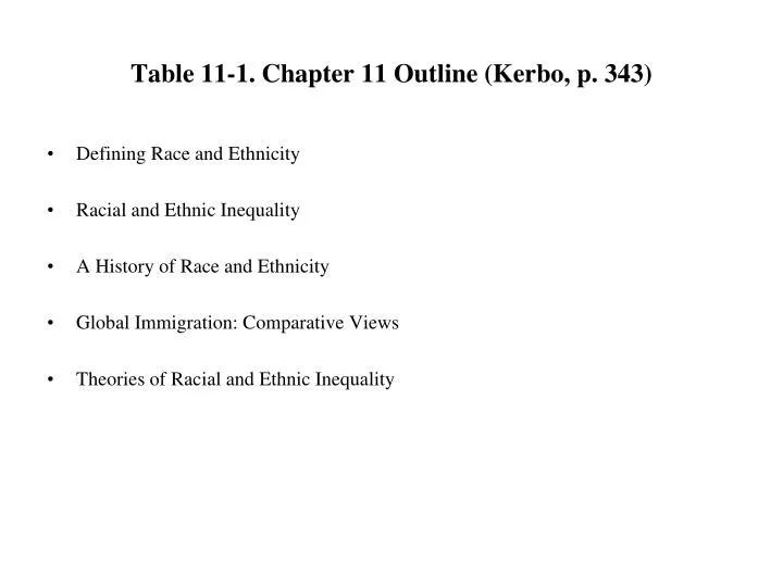 table 11 1 chapter 11 outline kerbo p 343
